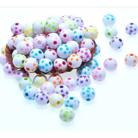 (P117-27) gói 10-50gam hạt nhựa tròn khắc ngôi sao 8mm