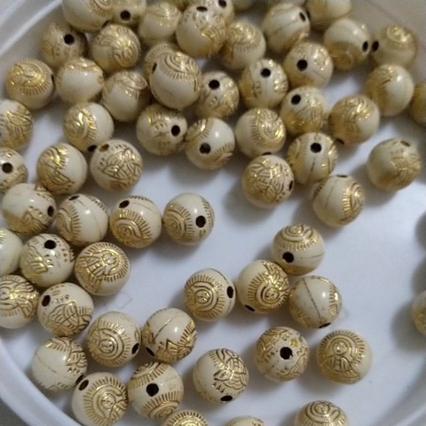 Hạt nhựa in hình Phật vàng 10mm