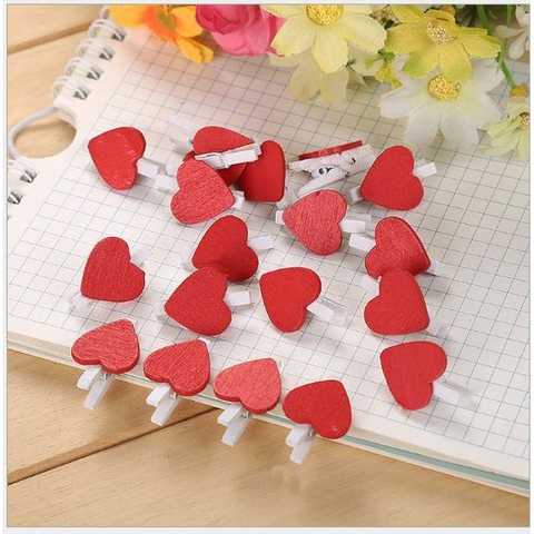 10 kẹp gỗ trái tim đỏ 25mm (P125-10)