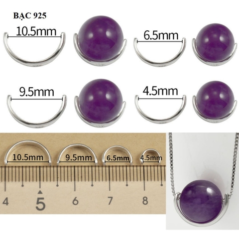 Charm bán nguyệt ốp hạt Bạc 925 -size 4.5/6.5/9.5/10.5mm