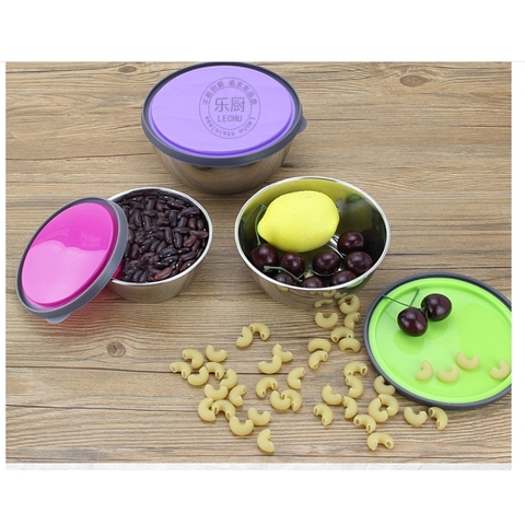 bộ 3 tô (bát ) inox không rỉ có nắp đậy size 12-14-16cm