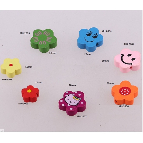 10 hạt hoa gỗ nhiều kiểu để chọn làm đồ chơi, trang sức, trang trí DIY -mã 2001-2007