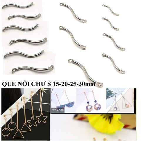 100 Que nối CONG chữ S 2 đầu làm hoa tai đủ size 15-20-25-30mm