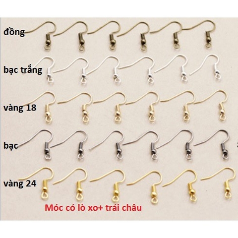 200 Móc Bông tai, khuyên tai lò xo ,trái châu (100 đôi)