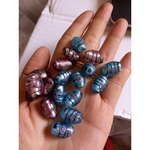 2-10 viên lu thống ,charm thủy tinh 11x17mm in hoa văn lỗ xỏ 2mm làm vòng handmade