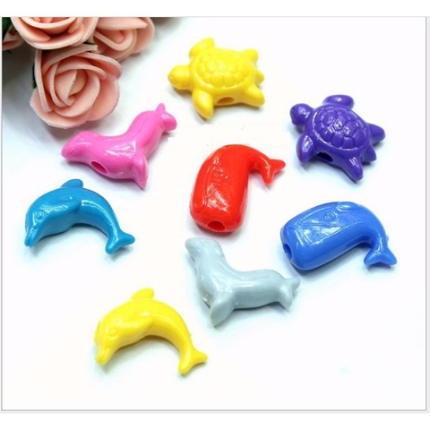 P132-9 M3/ Hỗn hợp cá, rùa nhiều màu có lỗ xỏ 4mm làm đồ chơi, trang trí