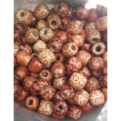 100gam hạt gỗ lỗ lớn in hoa văn