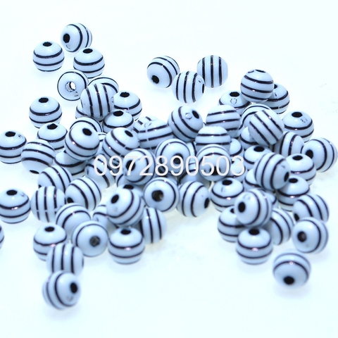 35-180 hạt nhựa tròn sọc đen 8mm có lỗ xỏ làm vòng tay, vòng cổ, vòng hạt, trang trí thủ công (gói 10-50gam)