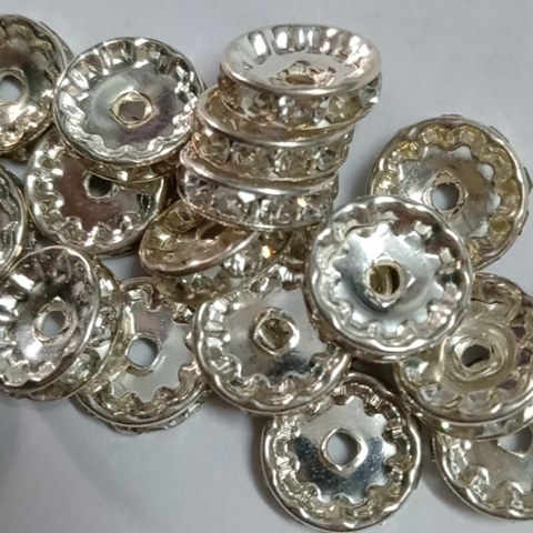 10viên charm chặn màu bạc đá trắng 12mm