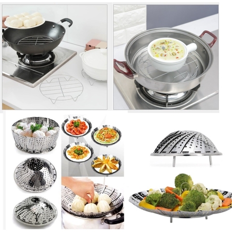 giá hấp cách thủy, Vỉ hấp xôi Xửng hấp cách thuỷ inox 304, loại có chân dầy đẹp đủ cỡ