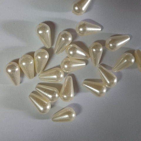 gói 20 viên hạt bẹt, cườm nhựa giọt nước 8x14mm trắng kem