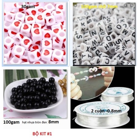 bộ kít 230gam hạt chữ nhựa, dây thun làm 20 vòng tay -Số 1