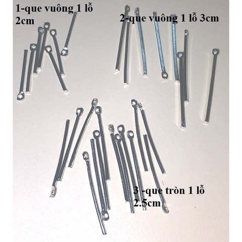 100 Que kết nối 1lỗ thân vuông làm hoa tai đủ size 2-2.5-3cm