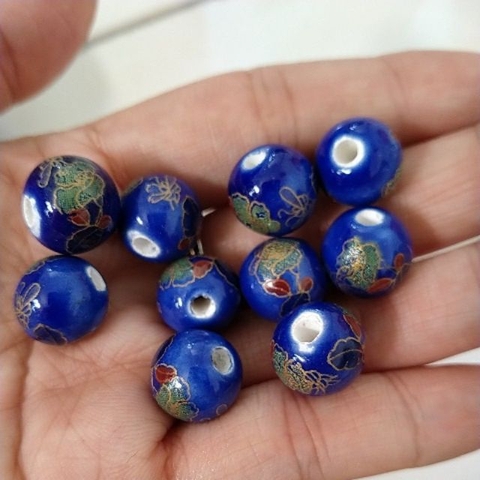 5 viên đá gốm sứ xanh bích in hoa văn 12mm