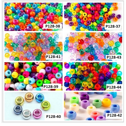 10-50gam (P128) hạt nhựa 6x9mm lỗ lớn 3mm nhiều màu