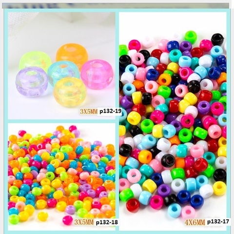 (P132-17/19) Hỗn hợp hạt nhựa nhỏ 3x5mm & 4x6mm màu ngẫu nhiên