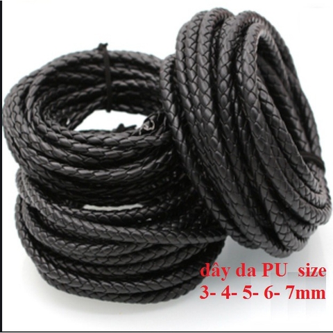 10m dây da tròn đen làm vòng size 3-4-5-6-7mm