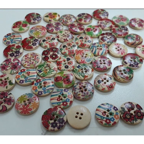 Hạt nút gỗ in hoa văn 4 lỗ size 20mm - 5cái