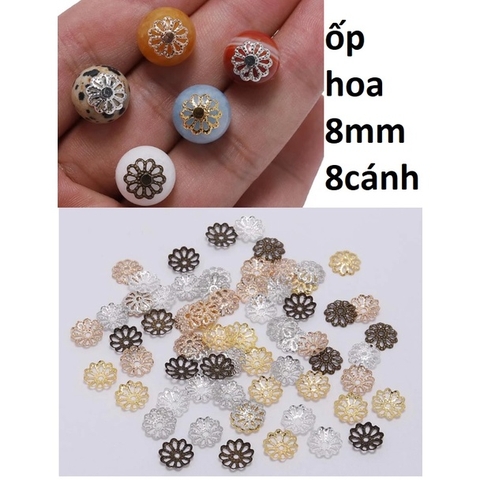 gói 20-100 ốp hoa ốp hạt 8mm loại 8 cánh làm trang sức, vòng tay, vòng cổ, hoa tai