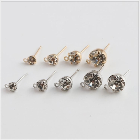 100 chốt làm hoa tai sát đinh đá size 4-5-6-8mm