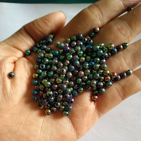 Hạt bẹt nhựa xanh ánh cừ 4mm