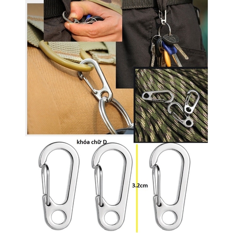 khóa chữ D dài 32mm (p168-8) chịu lực, móc treo chìa trên đai quần, móc làm lều cắm trại , dã ngoại