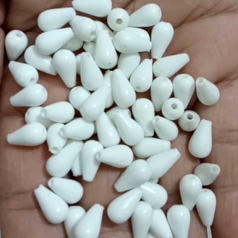 25gram hạt bẹt, cườm nhựa giọt nước 6x10mm trắng sữa