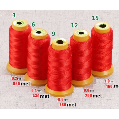 1 cuộn chỉ nylon 210D màu đỏ đủ size làm tua rua