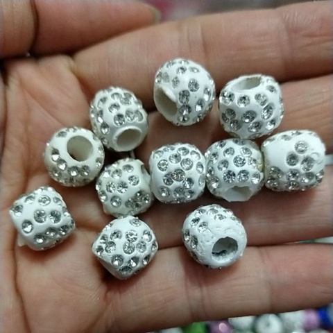 5viên charm gốm đính đá trắng 12mm