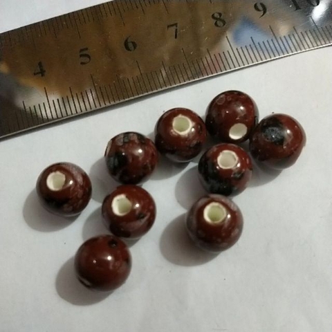 10 viên gốm sứ nâu in hoa văn 10mm