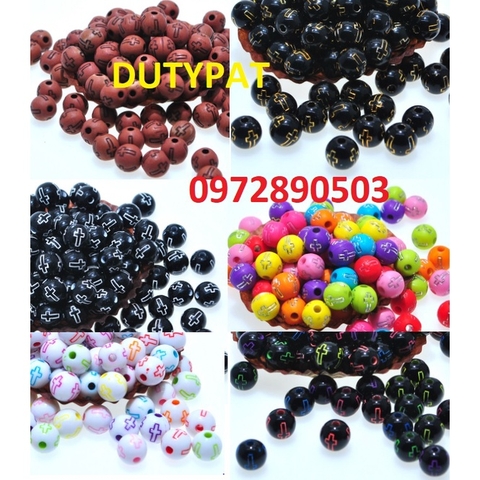 10-50 Hạt tròn in THÁNH GIÁ nhiều màu 8mm