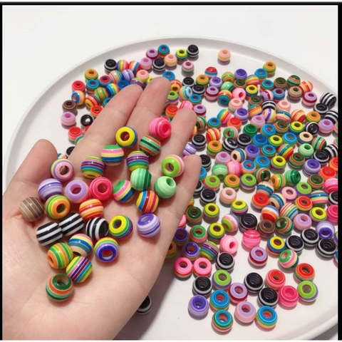 10-50 viên (P128-119-P38) Hạt tròn 12mm sọc nhiều màu lỗ lớn 5mm