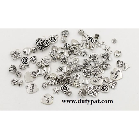 50gam hỗn hợp mặt & charm xỏ hoa , trái tim mặt các loại -M11