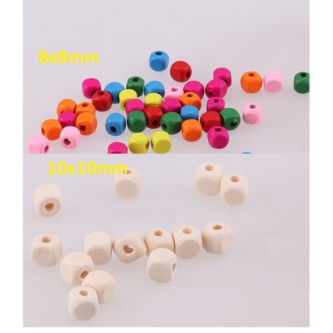 gói 10-20 hạt gỗ vuông trơn nhiều màu làm đồ chơi, trang trí thủ công(5gam)