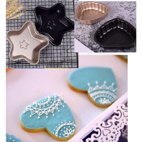 Khuôn Nướng Bánh chống dính Hình Ngôi Sao, trái tim Đường Kính 13 Cm Màu Đen, vàng