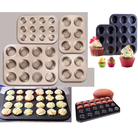 Khuôn nướng bánh Cupcake, bánh Muffin 4 ô / 6 ô /12 ô chống dính