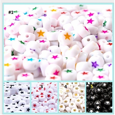 5-25gam (P128-28) hạt nhưa tròn 7mm khắc ngôi sao