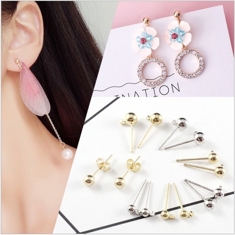 100 chốt làm hoa tai sát bi tròn đủ size 3-4-5-6mm (gồm chốt & đuôi)