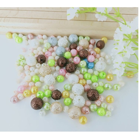 10-50g hạt bẹt, hạt cườm, hạt châu, hạt nhựa kiểu nhăn hỗn hợp size 6-12ly