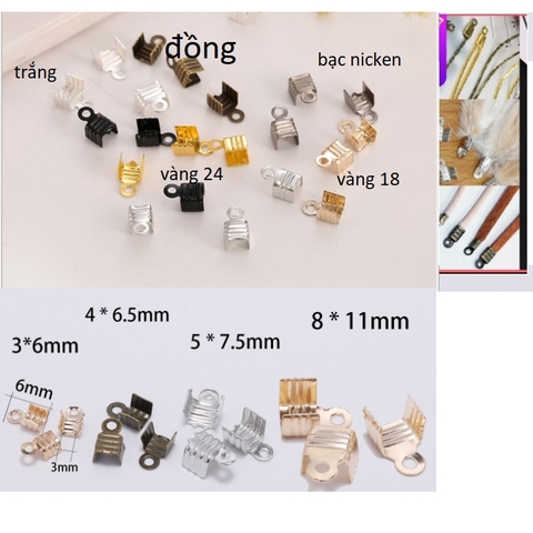 100 cái kẹp 2 lá nối đầu khoá, kẹp đầu dây làm vòng tay , vòng cổ dùng cho dây size 1.5-2-3mm