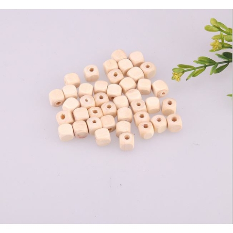 25/50/100gam hạt gỗ vuông màu kem size 8mm- 10mm làm đồ chơi, trang trí handmade