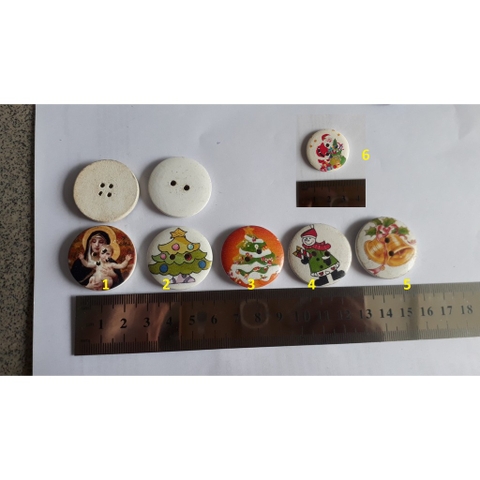 5 nút gỗ, cúc gỗ size 30mm in chủ đề giáng sinh