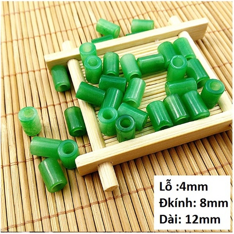 2 viên charm đá ống trụ tự nhiên 8x12mm xanh, lỗ xỏ 5mm mix vòng-MH 2639 (p131-27)