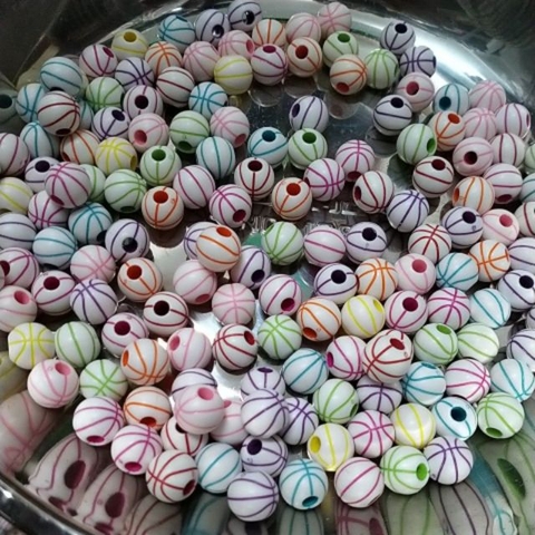 Hạt nhựa tròn12mm hoa văn sọc -THV01