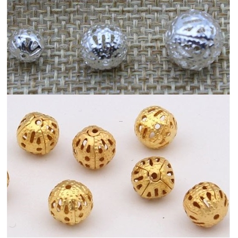 50 viên charm rỗng nhẹ (hạt cung linh) đủ size 4-6-8-10-12-14mm