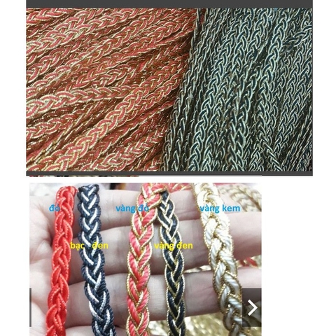 1met dây poly tết bím, con rết có kim tuyến to bản 6-7mm