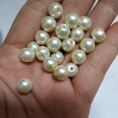 10 viên Hạt thủy tinh giả ngọc trai 8mm màu bkem