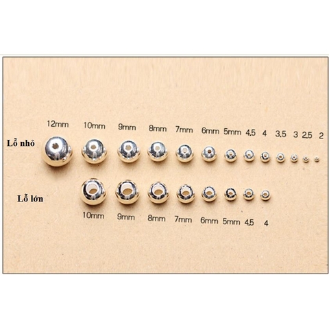 5-10 viên bi bạc 925 size 4mm lỗ nhỏ 1.2mm & lỗ nhỏ 1.5mm