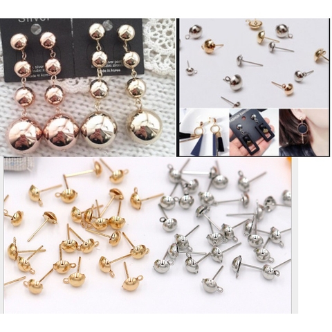 10 chốt hoa tai sát đầu tròn hình cây NẤM có móc đủ size (gồm đuôi) - nguyên liệu làm hoa tai