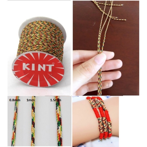 cuộn 45met dây chỉ ngũ sắc may mắn 0.8 mm có kim tuyến